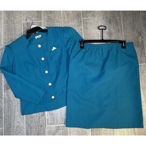 Vintage 80s, 2pc Skirt and Jacket Set, Pearl Accents, Beautiful Teal Color